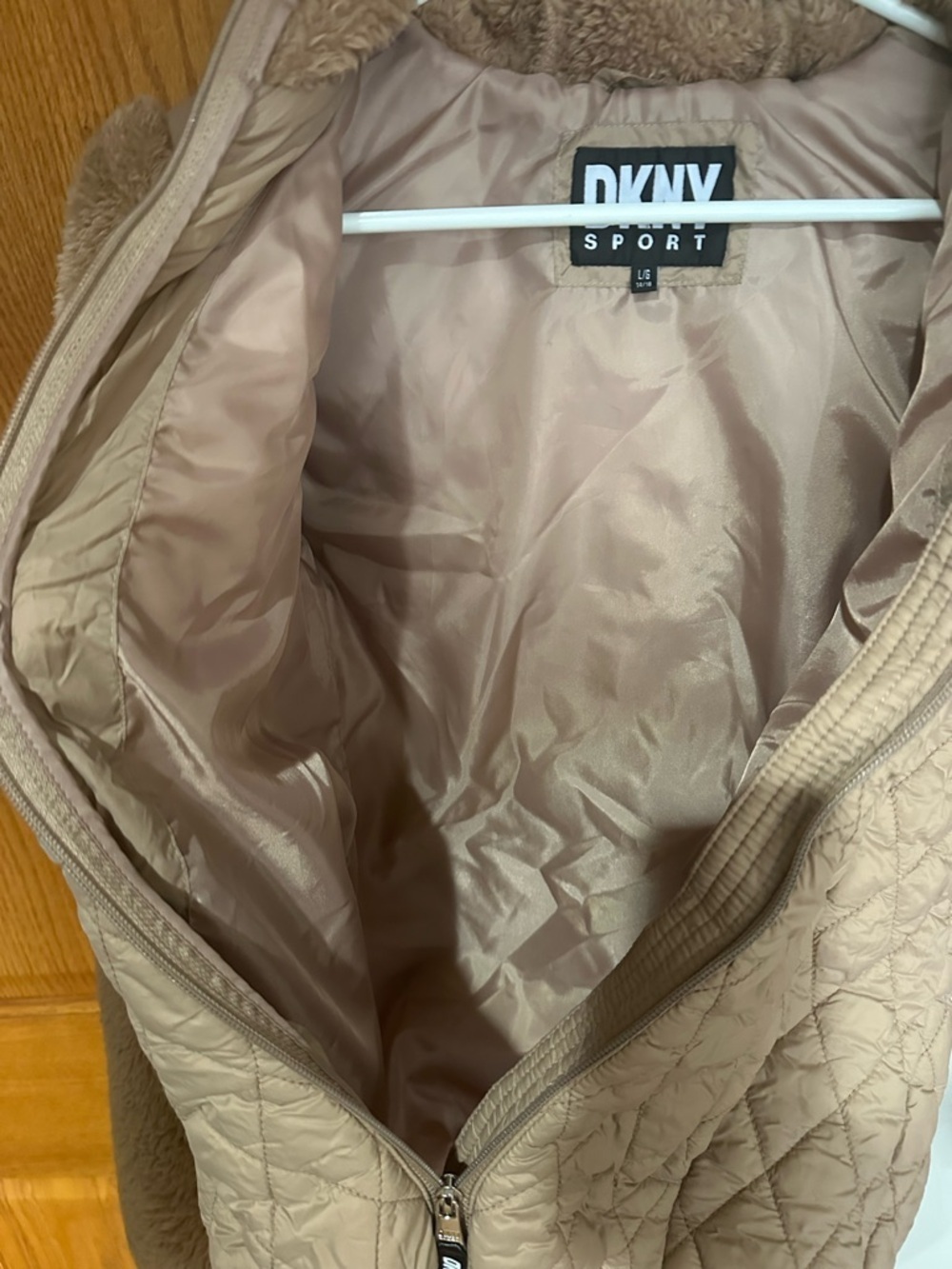 DKNY Sport Jacket Girls L Sherpa Quilted Taupe Puffer Hybrid XS Petite - Picture 6 of 6